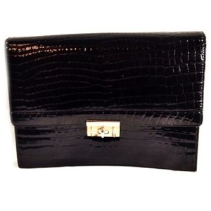 Vintage 1940s  Black Alligator Clutch Bag